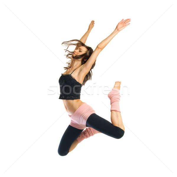 Stock foto: Springen · jungen · Tänzerin · isoliert · weiß · Frau
