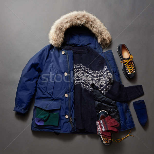 Set of beautiful winter male clothes Stock photo © artjazz
