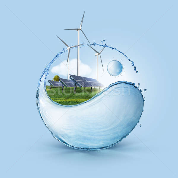 Wind turbine and solar cell grows in the field Stock photo © artjazz