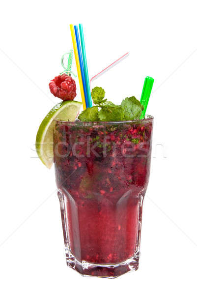 Energy mohito with mint, lime and raspberry isolated on white Stock photo © artjazz