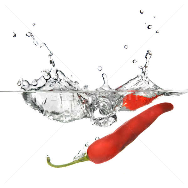 red pepper dropped into water with splash isolated on white Stock photo © artjazz