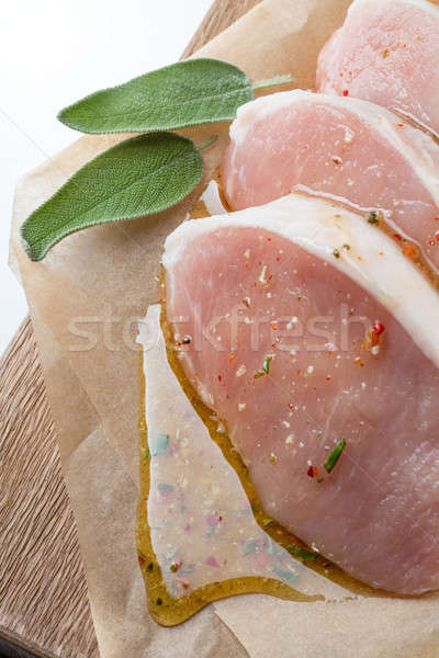 raw pork escalope with sause made of honey and herbs Stock photo © artjazz