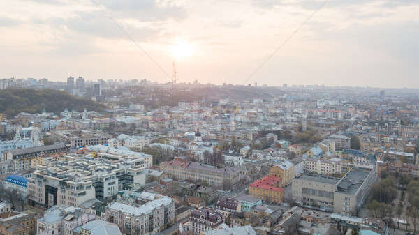 The panoramic bird's eye view from drone to the central historical part of Kiev, Ukraine - the Podol Stock photo © artjazz