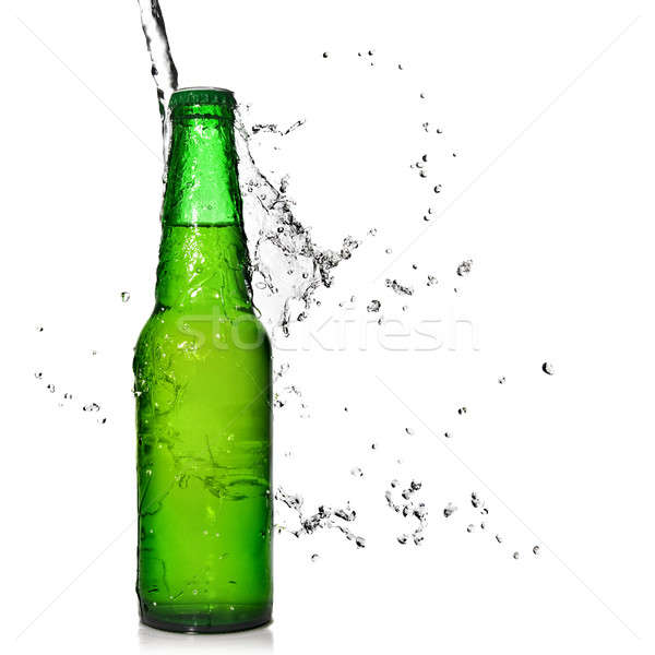 Zöld sörösüveg csobbanás izolált fehér buli Stock fotó © artjazz