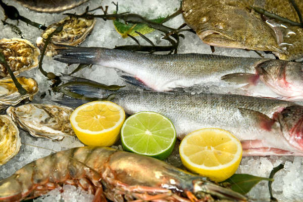 Foto stock: Fresco · congelada · peixe · lagosta · limões