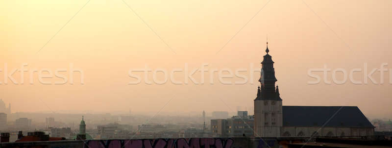 Puesta de sol horizonte Bruselas panorama hermosa vista Foto stock © artjazz