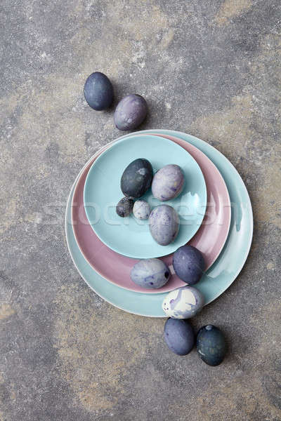 Blauw paaseieren gekleurde eieren gekleurd platen beton Stockfoto © artjazz