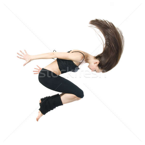 Stok fotoğraf: Atlama · genç · dansçı · yalıtılmış · beyaz · kadın