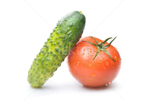 red tomato and green cucumber with water drops isolated on white Stock photo © artjazz