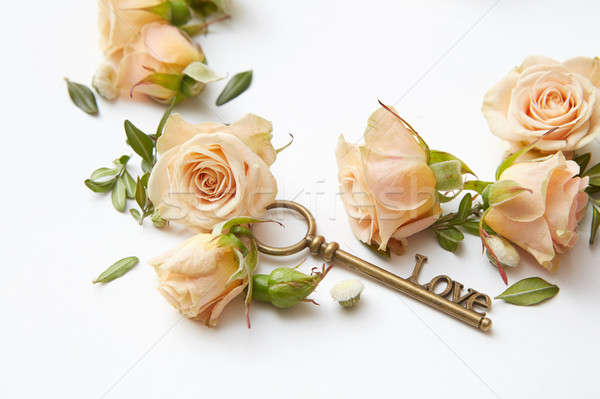 Red or orange roses with key Stock photo © artjazz