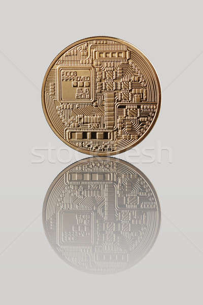 Gold Bitcoin Coin on a gray background Stock photo © artjazz
