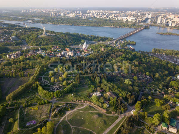 A bird's eye view, panoramic view from the drone to the Botanical Garden, the Motherland Monument ,  Stock photo © artjazz