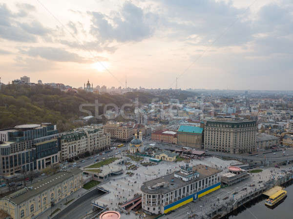 From the bird's eye view of the river station, Postal Square with St. Elijah Church , tourist boats  Stock photo © artjazz