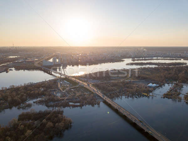 Aerial view on the city of Kiev and the Dnieper River with a bridge Stock photo © artjazz