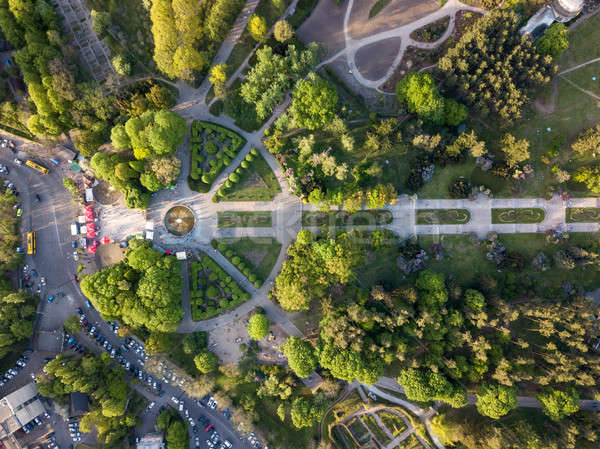 Aerial view botanical Garden in the city of Kiev with tourists in the spring. Drone photograph Stock photo © artjazz