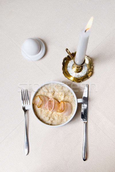 breakfast with egg, oat and bacon Stock photo © artjazz