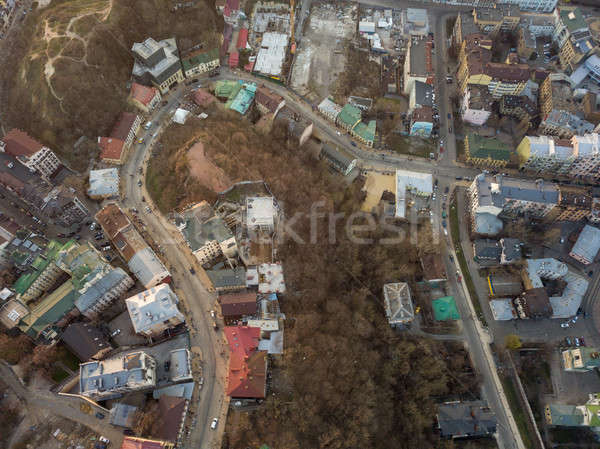 A bird's eye view, aerial view shooting from drone of the Podol district, oldest historical center o Stock photo © artjazz