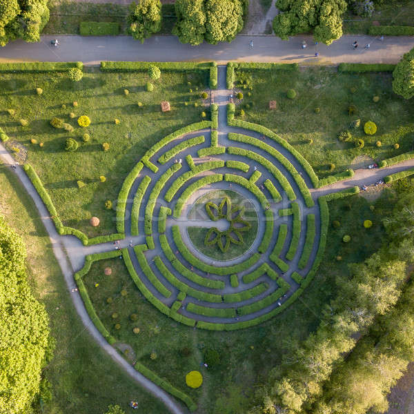 Stock photo: Aerial view a natural labyrinth in the garden. Photo from the drone