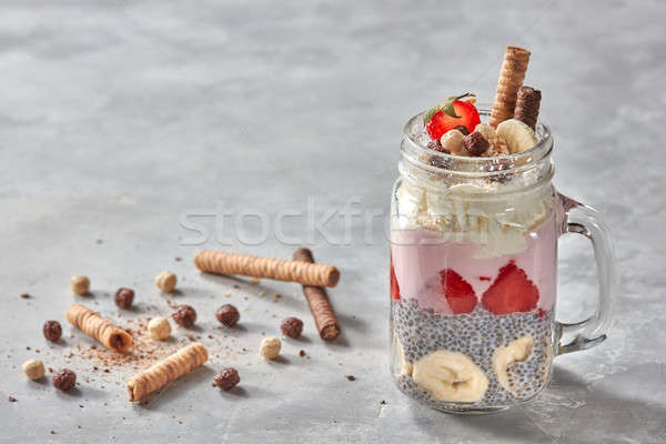 Zdjęcia stock: Mason · jar · jogurt · jagody · pudding · konkretnych
