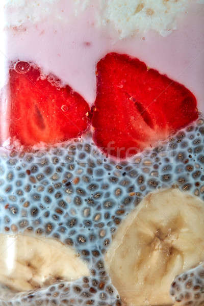 Közelkép magok joghurt eprek egészséges étel érett Stock fotó © artjazz