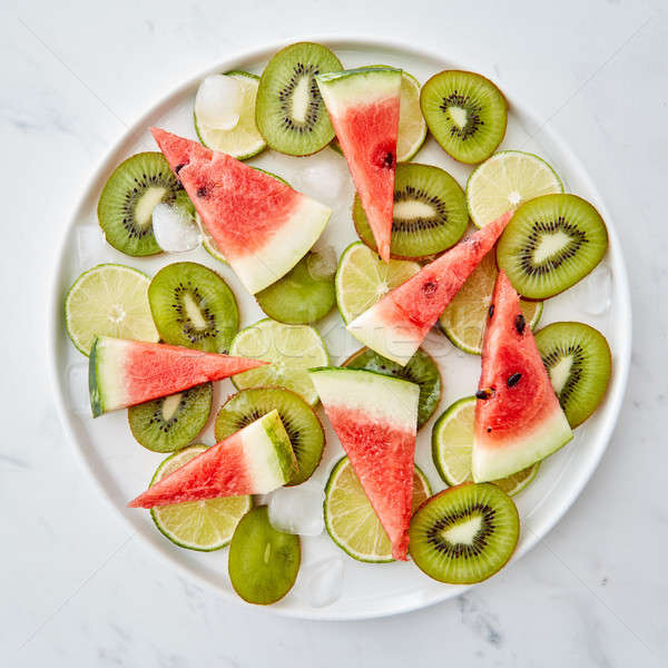 Foto stock: Jugoso · rebanadas · frutas · cal · kiwi · sandía