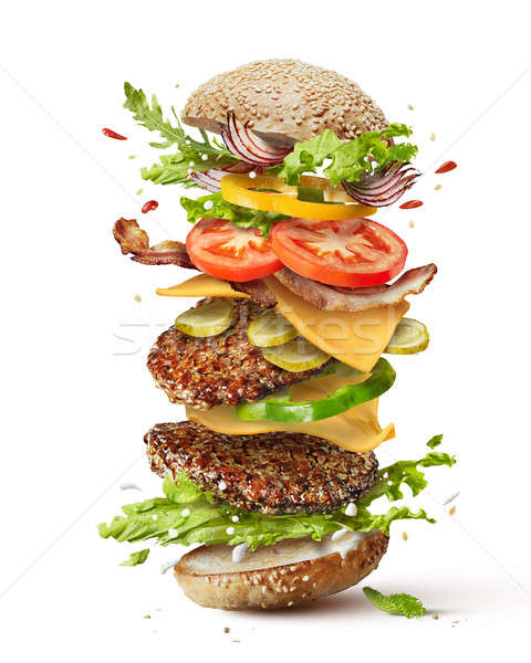 Foto d'archivio: Burger · battenti · ingredienti · mostro · isolato