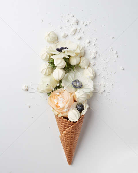 Waffle cone with composition of flowers Stock photo © artjazz