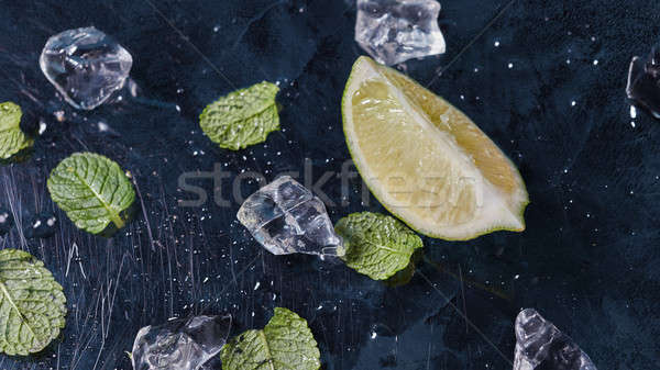 Ingredients for making summer lemonade mojito on a dark background. Stock photo © artjazz