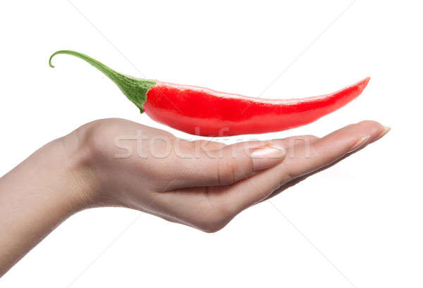 chili pepper and human hand isolated on white Stock photo © artjazz