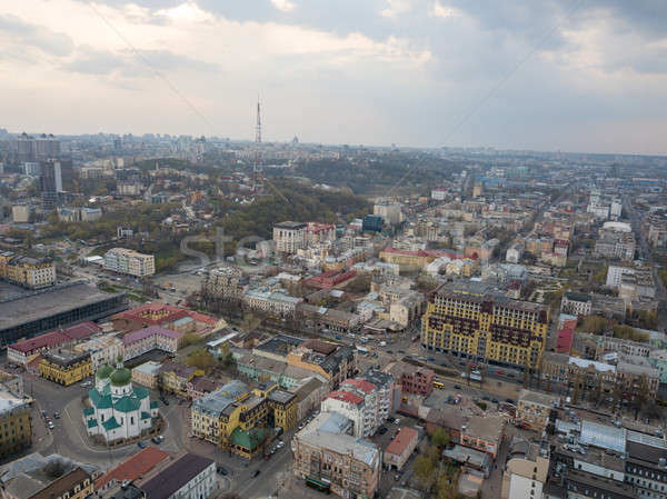 Aerial view of the Podol district and the church of St. Nicholas the Pristisk. Kiev, Ukraine Stock photo © artjazz