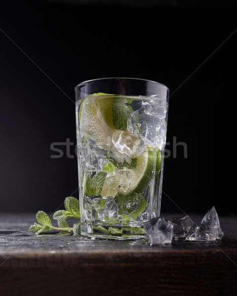 Delicious refreshing lemonade with ice and mint on dark Stock photo © artjazz