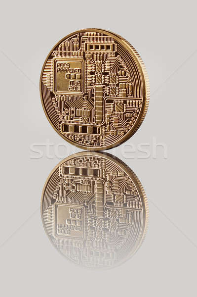 Gold Bitcoin Coin on a gray background Stock photo © artjazz