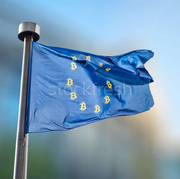 blue flag with Bitcoin Currency Symbol Stock photo © artjazz