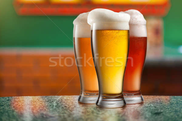 Different beer in glasses in pub Stock photo © artjazz
