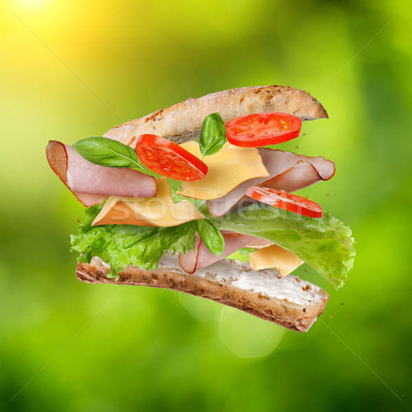 Sandwich cădere ingrediente verde aer natural Imagine de stoc © artjazz