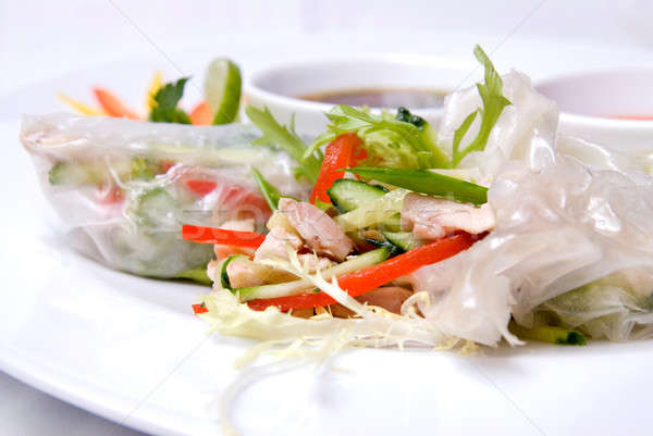 chinese rolls with vegetables on the plate Stock photo © artjazz