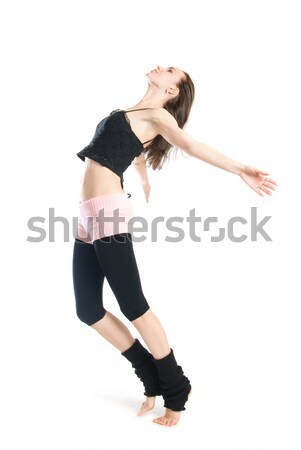 Foto stock: Posando · jovem · dançarina · isolado · branco · mulher