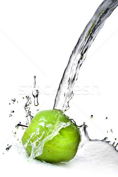 Foto stock: água · doce · salpico · verde · maçã · isolado · branco
