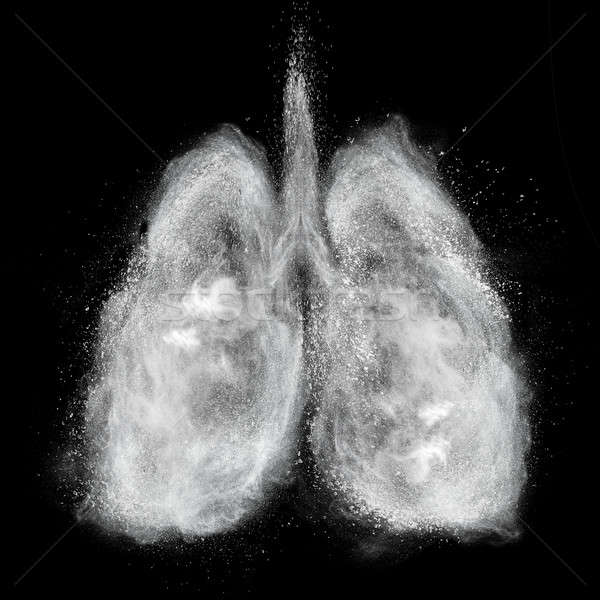 Lungs made of white powder explosion isolated on black Stock photo © artjazz