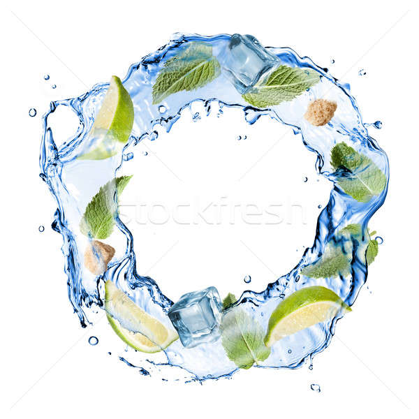 mohito - water splash with mint, lime and sugar isolated on whit Stock photo © artjazz
