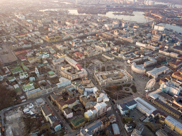 The panoramic bird's eye view from drone to the central historical part of the city Kiev - the Podol Stock photo © artjazz