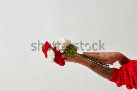 女孩 紋身 手 花束 花卉 商業照片 © artjazz