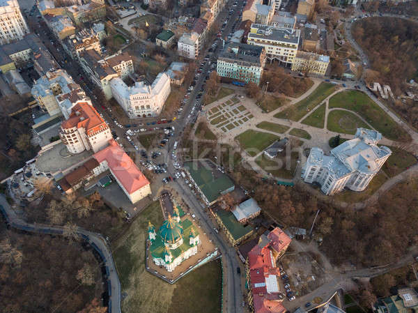 aerial view of Podol and St Andrew's Church in Kiev city Stock photo © artjazz