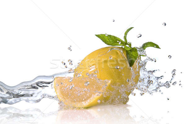 商業照片: 柚子 · 薄荷 · 孤立 · 白水 · 濺