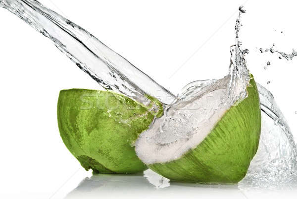 Green coconut with water splash isolated on white Stock photo © artjazz