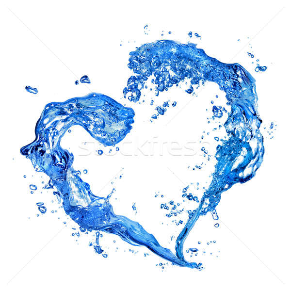 Stock photo: Heart from water splash with bubbles isolated on white