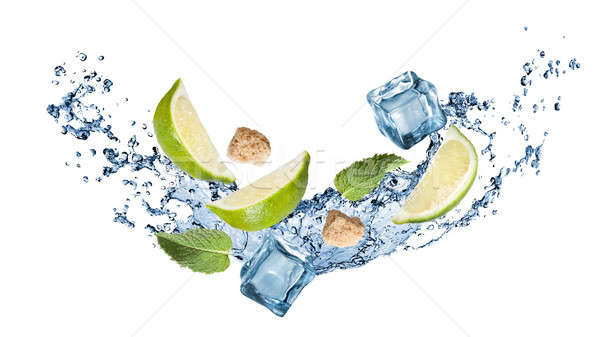 ingredients of mohito cocktail with water splash Stock photo © artjazz