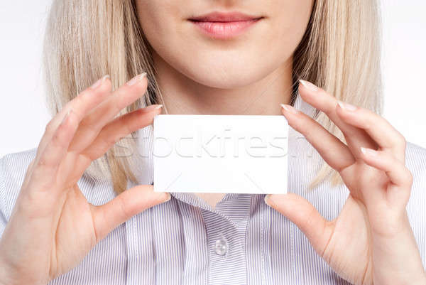 Stockfoto: Vrouw · hand · lege · kaart · business