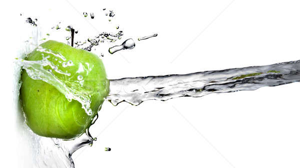 淡水 濺 綠色 蘋果 孤立 白 商業照片 © artjazz