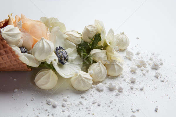 Waffle cone with composition of flowers Stock photo © artjazz